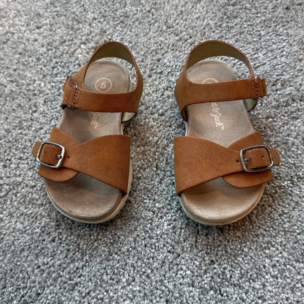 Cat & Jack- Toddler Girls' Shaelyn Sandals, size 5 Hook & Loop Contoured Footbed